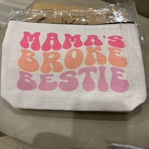 White and Pink Cosmetic Bag with Retro Text Design